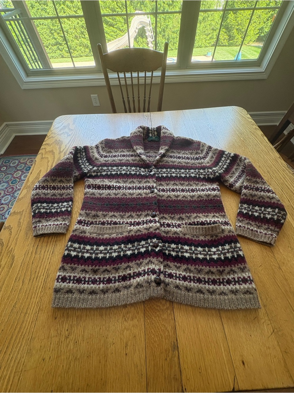 Embassy Row Men’s L Vintage Fair Isle Wool Cardigan Sweater Shawl Collar